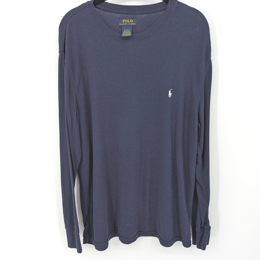 Polo Ralph Lauren Y2K Shirt Thermal‎ Waffle Mens XL Blue Long Sleeve Crew Neck